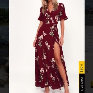 September Sunsets Burgundy Floral Print Wrap Maxi Dress